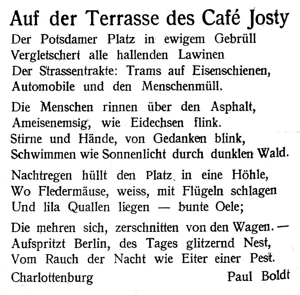 Paul Boldt Auf Der Terrasse Des Café Josty Text Auf der Terrasse des Café Josty – Paul Boldt